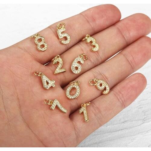 Gold Color Dainty Tiny Number 0-9 CZ Pendant Birthday Lucky Number Charms for Women Girls Fashion Jewelry Gifts DGP425
