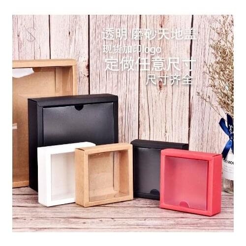 20Pcs Kraft Paper Box Transparent PVC Cover Gift Packaging Box Cartons Boxes Toddler Shoes Packaging Box