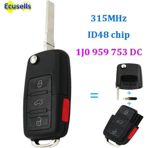 1J0 959 753 DC 1J0959753DC FLIP REMOTE KEY FOB FOR VOLKSWAGEN BEETLE JETTA GOLF PASSAT 315MHZ With ID48 Chip