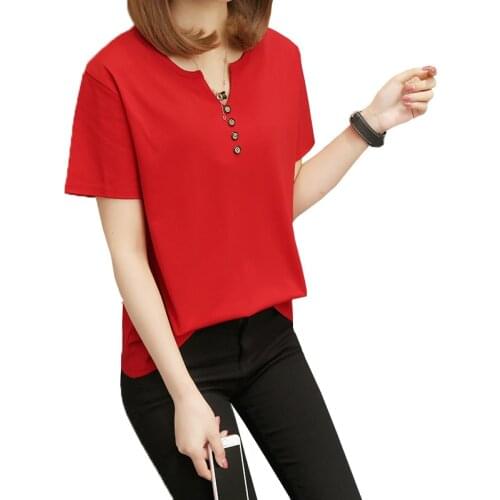 2021 New Women T-shirts Casual Solid color V-neck t Tops Tee Summer Female T shirt Short Sleeve 5XL T shirt For Women 100KG