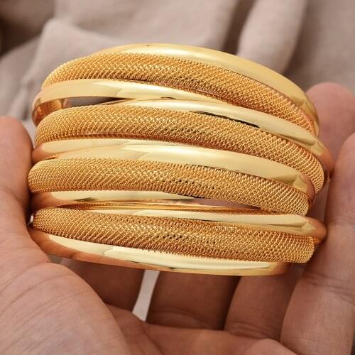 4Pcs/lot Gold Color Bangles For Women Dubai Bride Wedding Cuff Bracelet Africa Bangles Jewelry Gold Charm Bracelet party gifts