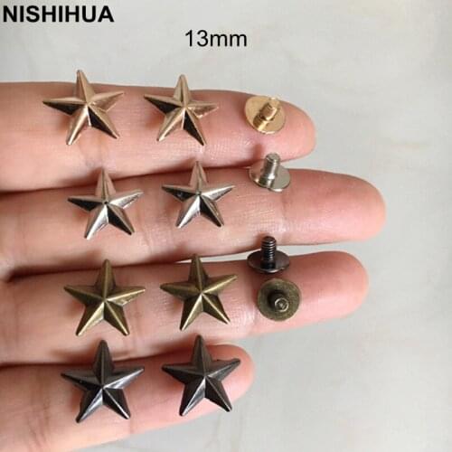 50 sets -Screw Back Star Rivet Spike Studs 13mm Gold Silver Black Metal Studs For Garment Decor 3D Star Studs Bag Shoes Repair C