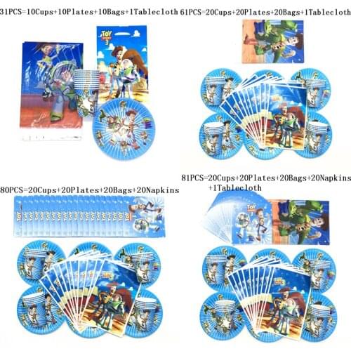 81pcs Disney Cartoon Toy Story Party Supplies Birthday Decorations Tablecloth Paper Cup Plate Baby Shower Napkin Gift Bag Decor