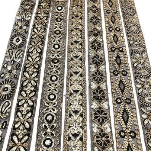 1 Yards Sequined Ribbon Ethnic Embroidered Lace Sew Accessories Embroidery Lace Trim Crocheted Lace Ribbon