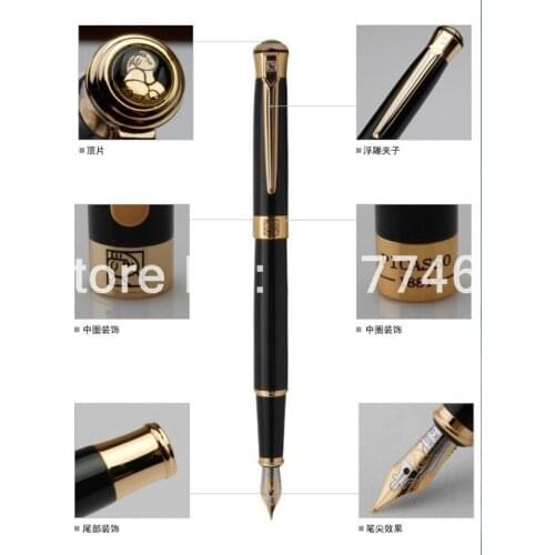 Free shipping wholesale school office supplies pen Picasso Luxury Black & gold M nib fountain pen high quality writing pen