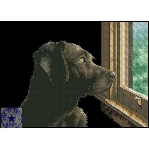 Free delivery popular Top Quality counted cross stitch kit dog puppy look at the window