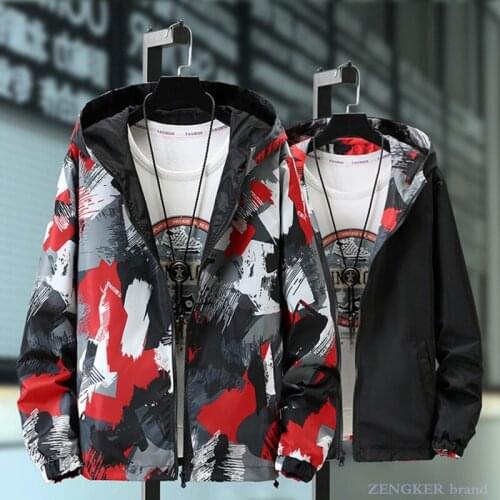 Large size autumn new trend male fat young student camouflage double-sided wear jacket coat 120 kg 7xl