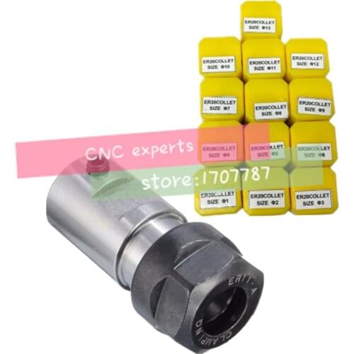 ER20 Collet Chuck 13PCS C25 ER20 Motor Shaft Extension Rod Spindle Collet Lathe Tools Holder Inner 8MM 10MM 12MM 14MM 16MM