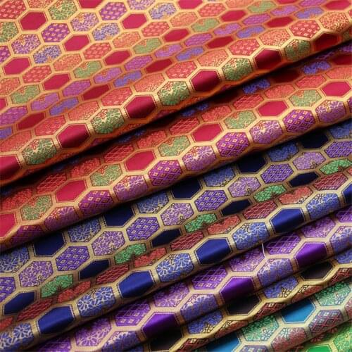 CF962 Hexagon Metallic Jacquard Brocade Silky Fabric/Decoration Clothes,Cushion,Clothings Chinese Style Fabric,Sewing Materials