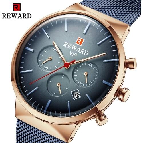 REWARD 2021 Mens Quartz Watches Stainless Steel Strap Top Brand Luxury Simple Business Clock Waterproof Luminous Hands Watch