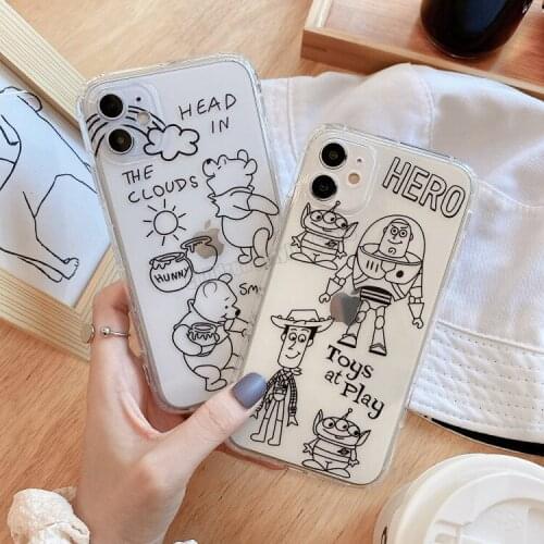 Disney Winnie The Pooh Mobile Phone Case Transparent Silicone Protective Cover for IPhone 12pro Max 11 Xs X Xr Xs Max 7 8plus se