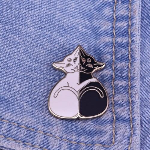 Black and white luna cat enamel pin cute animal brooch cat lovers gift