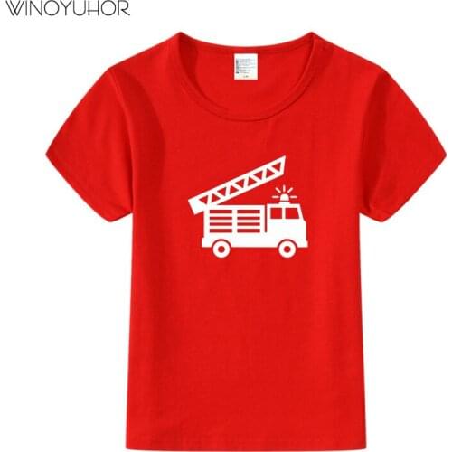2-9 Years Children Kids Boys T Shirt Cotton Boys Girls Short Sleeve T Shirts Summer Baby Fire Fighting Truck Tops Tee