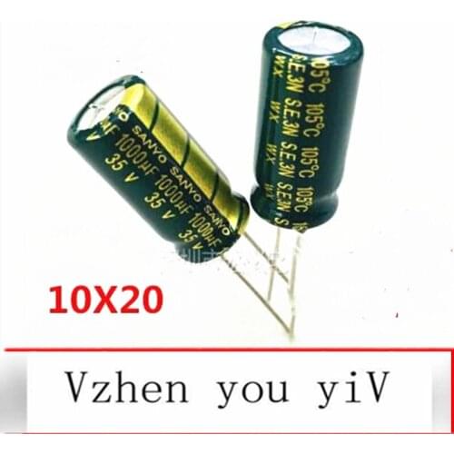 35V1000UF high frequency low resistance and long life LED power supply direct plug electrolytic capacitor 1000UF 35V 10X20mm