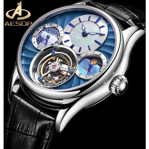 AESOP Top Brand Luxury Mechanical Watch Real Tourbillon Men Watch Sapphire Glass Moon Phase Multifunctional Mechanical Watch