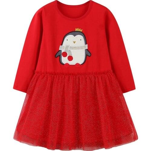 Funnygame New Arrival Long Sleeve Animals Ducks Print Cotton Girls Dresses for Autumn Spring Childrens Clothing Pockets Dress