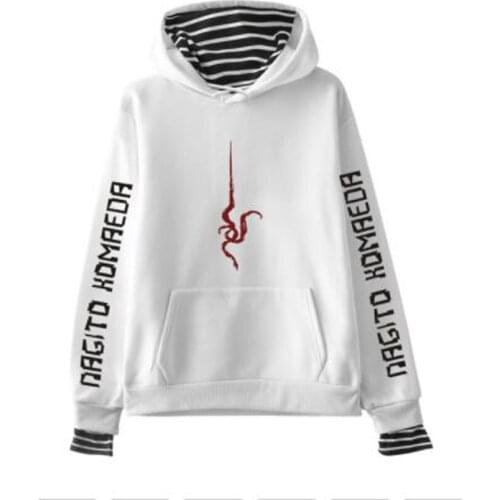Hot Clothing Danganronpa Nagito Komaeda Hoodie Women Men Anime Striped Patchwork Fake Two Piece Loose Hooded Sweatshirts
