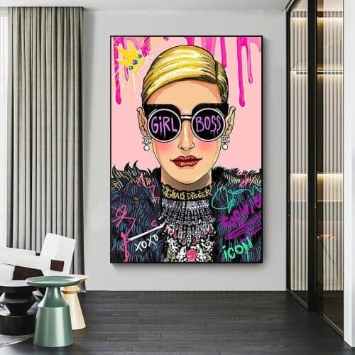 Graffiti Women Wear Sunglasses Canvas Painting Street Art Poster and Prints Girl Boss Wall Art Picture for Living Room Decor