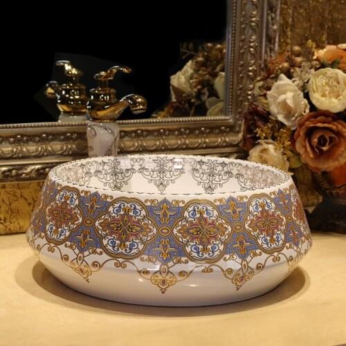China Lavabo Ceramic Counter Top Wash Basin Cloakroom Hand Painted Vessel sink bowl ceramic wash basin bathroom sink