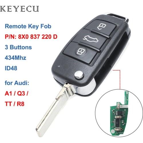 Keyecu Upgraded Flip Remote Car Key 434MHz ID48 Fob for Audi A1 TT R8 2009-2010 / Q3 2011-2017 P/N: 8X0 837 220 D, 8X0837220D