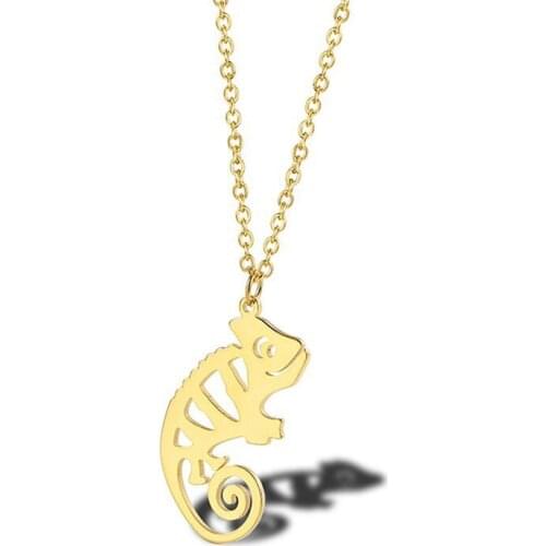 RIR Stainless Steel Gold Chameleon Necklace Reptile Jewelry Animal Iguana Pendant Necklaces For Men Women