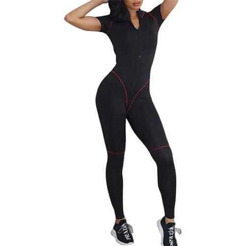 Women Short Sleeve Zipper Jumpsuit Ladies Fashion Jumpsuit for Sports Daily Wear Solid Color Sportsuit Slim Ladies Sexy Set New