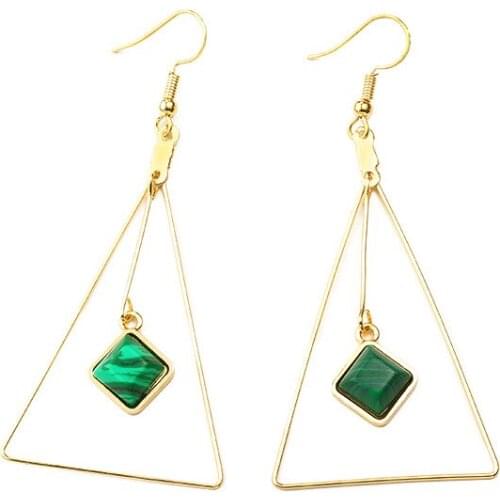 Square Green Blue White Black Stone Stick Triangle Pendant Clip & Hook Golden Dangle Earrings Drop Earrings for Women