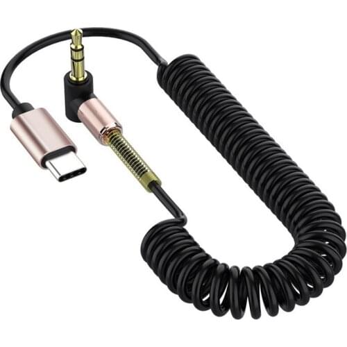 Elbow spring expansion Usb Type C To 3.5mm Aux Audio Cable Headset Speaker Headphone Jack Adapter Car Aux Adapter USB-C Cable