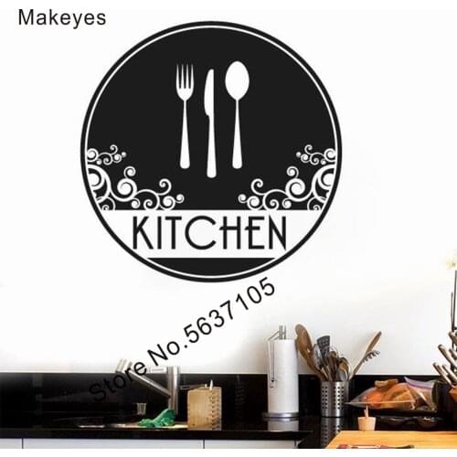 Makeyes Kitchen Plate Wall Stickers Cutlery Wall Decals Kitchen Home Warm Decoration Wallpaper Vinyl Fork Flower Beautiful Q785