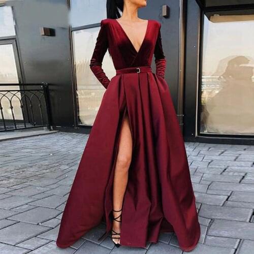 Muslim long stretch prom party evening dresses vestido de noiva sereia gown satin robe de soiree elegant frock sexy side slit