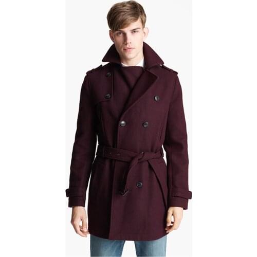 Custom Made Burgundy Trench Coat Men, Double Breasted Winter Overcoat Men Long Coat, Cashmere Wool Coat Winter Coats For Men