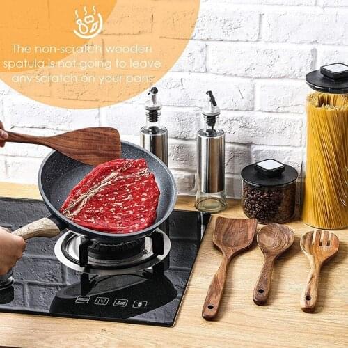 NHBR 4 Pieces Wooden Kitchen Utensils Set Non-Stick Wood Spoons for Cooking Spurtle Spatula Salad Spoon Fork,Kitchen Cookware