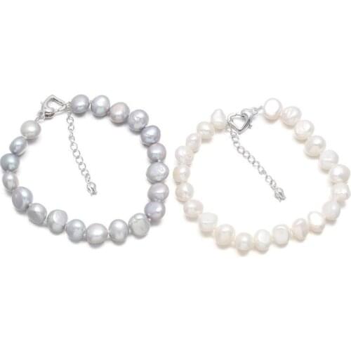 New Freshwater 100% natural white pearl bracelet zinc alloy jewelry provides the best birthday gift for women Length 19.5cm