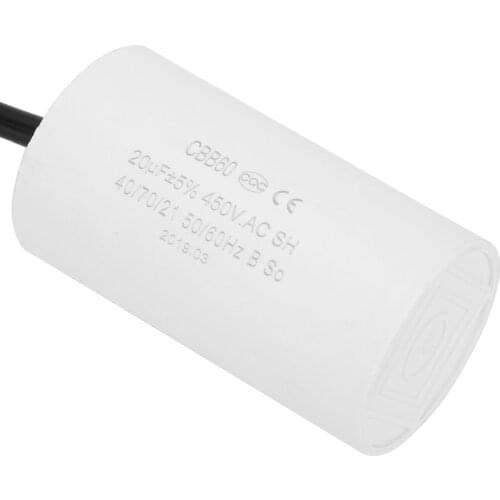 New Motor Start Capacitor CBB60 Motor Starting Capacitor 450V 20uF Microfarad Capacitors With Wire Lead Dropshipping