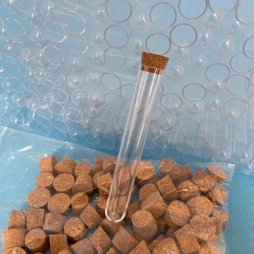 300pcs/pack 15*100mm Office Lab Supplies, Transparent Plastic test tube with Cork Stopper U-shape bottom ,Wedding Favours Vial