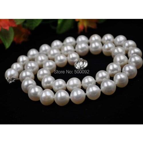Fine 9.5 - 10mm near round genuine white pearl necklace free shipping