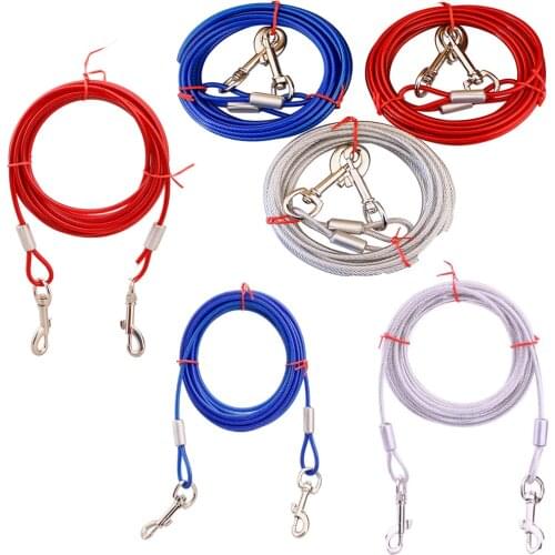 Pet 3M 5M 10M Steel Wire Tow Rope Leash Cable With Dual Heads Metal Hooks Lead Strap For Small Large Pet Cat Dog