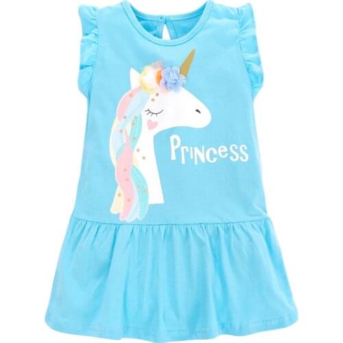 Girl Dress Summer New Baby Dresses Cotton Unicorn Cartoon Print Clothes Kids Sleeveless Clothes Casual Lace Princess Dress 2-7 Y