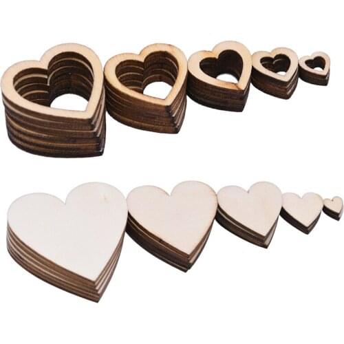 10/15/20/25/30mm Hollow Heart Shape Wood Slices Unfinished Wood Disc Natural Wooden Ornament For DIY Handmade Craft Home Decor