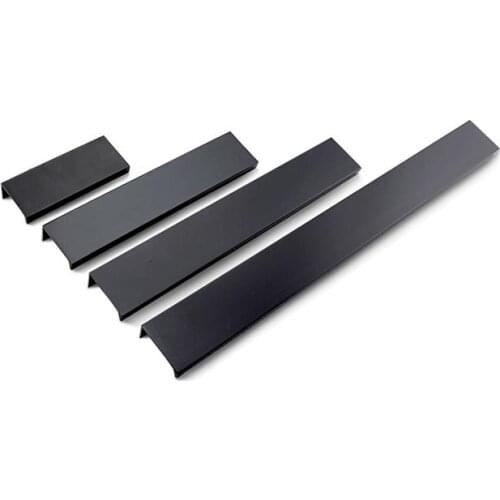Modern simple cabinet door edge handle wardrobe drawer pulls black hidden furniture handles Zinc alloy kitchen cabinet knob