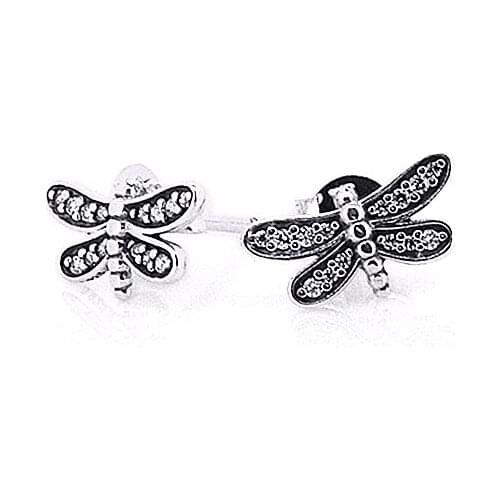 CKK Earrings 925 Sterling Silver Jewelry Dragonfly with Clear Cz Stud Earrings for Women Gift free shipping E016