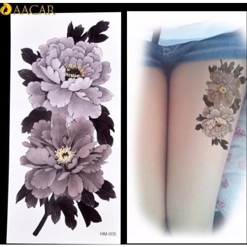Sticker Series Grey-White Waterproof One-Time Arm Leg Tatto Sticker 8.5*18cm Wonderful China Peony Flower Temporary Tattoo