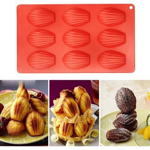 9 Cavities Madeleine Silicone Cake Mold Shell Biscuits Cake Handmade Soap Moulds Ice Cube Tray Nonstick Silicone Bakeware Mould