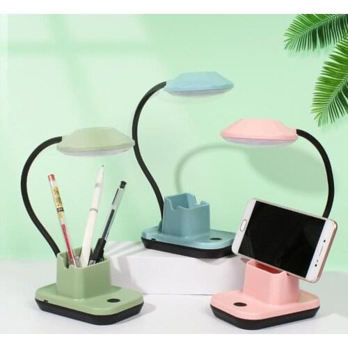 LED Table Lamp Bedside Night Light Adjustable Desktop Light USB Rechargeable Reading Lamp Multifunctional Pen Phone Holder Light