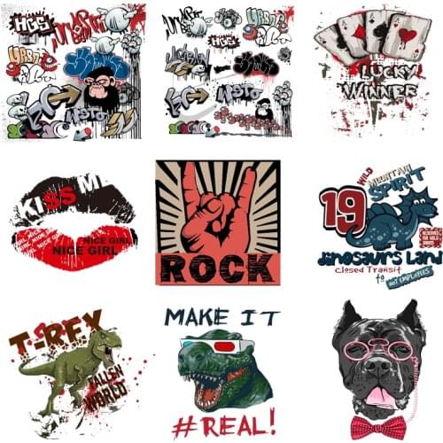 Iron on Transfer for Clothing Patch Clorhin Stickers Diy Letter Patches Textile Vinyl Stripes Rock Thermotransfer for Jackets F