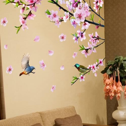 Tree Branch Flowers Plants Wall Stickers DIY Birds Animal Wall Decals for Living Room Bedroom Kitchen Home Decoration