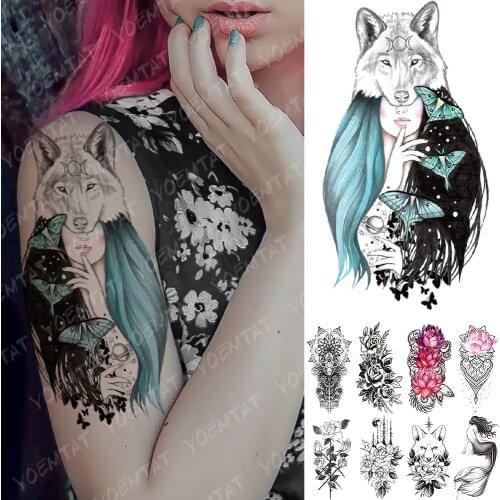 Waterproof Temporary Tattoo Sticker Pink Lotus Rose Lace Flowers Flash Tattoos Snake Dragon Body Art Arm Fake Tatoo Women Men