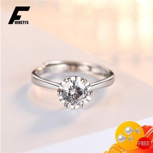 Bali Jelry Fashion 925 Silver Ring Jewelry Round Shape AAA Zircon Gemstone Open Rings Accessories for Women Wedding Engagement