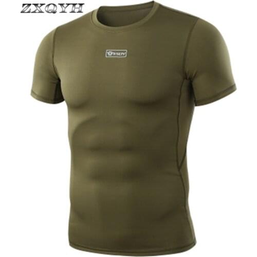 ZXQYH Men Fitness Clothes Military Camouflage T Shirts Combat Shirt Green Outdoor Sport Mountain Top Summer Hiking T-Shirts