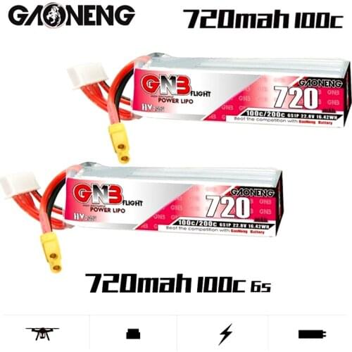 1/2Pcs GAONENG GNB HV XT30U-F Plug Lipo Battery 22.8V 720mAh 6S 100C/200C for RC FPV Tinywhoop Frame Kit Tinywhoop Spare Parts